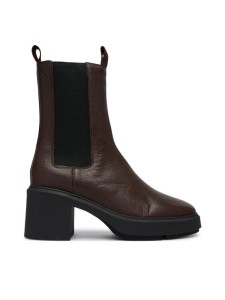 Calvin Klein Botki Block Heel Chelsea Boot Lth HW0HW03694 Brązowy ciemny