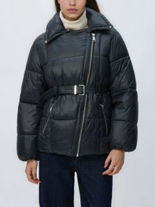 Pikowana kurtka z paskiem - szary