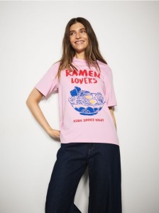 Bawełniany t-shirt z nadrukiem - różowy