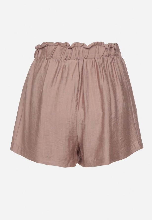 Fioletowe Wiskozowe Szorty w Stylu Paper Bag z Paskiem Saramora