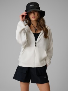 4F Bluza dresowa regular z kapturem damska - biała XL