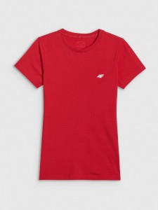 4F T-shirt slim gładki damski - czerwony XS