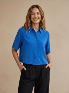 Koszula z krótkim rękawem z lyocellu - niebieski