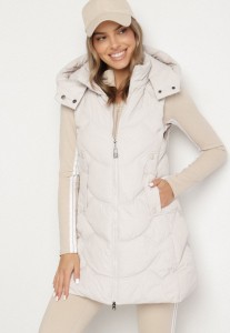 Jasnoszara Kamizelka z Odpinanym Kapturem Ozdobiona Pikowaniem Tulira