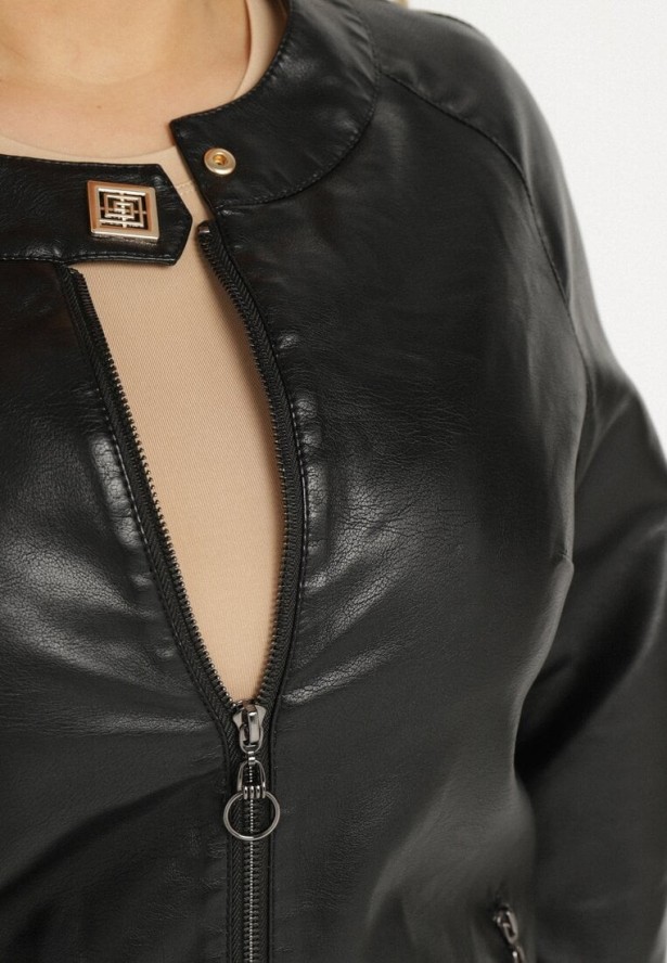 Czarna Gładka Kurtka Ramoneska z Rękawem 3/4 Mirseli