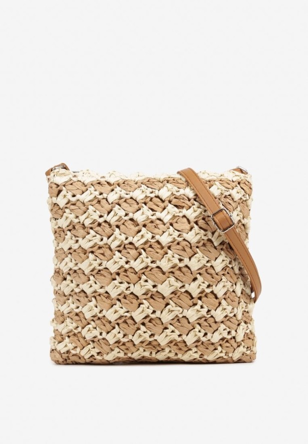 Beżowa Plażowa Torebka z Geometrycznym Wzorem Odilisse