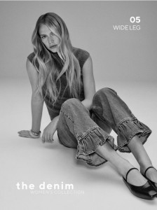 Jeansy wide leg z falbankami - niebieski