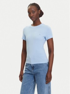 Tommy Jeans T-Shirt Linear DW0DW21164 Błękitny Slim Fit