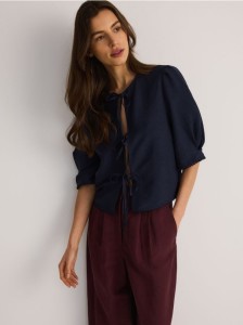 Bluzka z lnem - granatowy