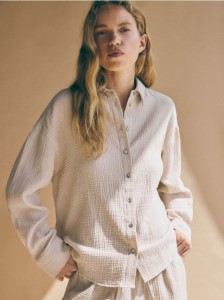 Koszula oversize z bawełnianego muślinu - beżowy