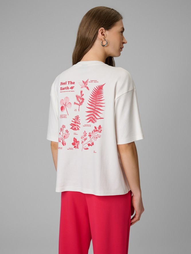 4F T-shirt regular z nadrukiem damski - biały M