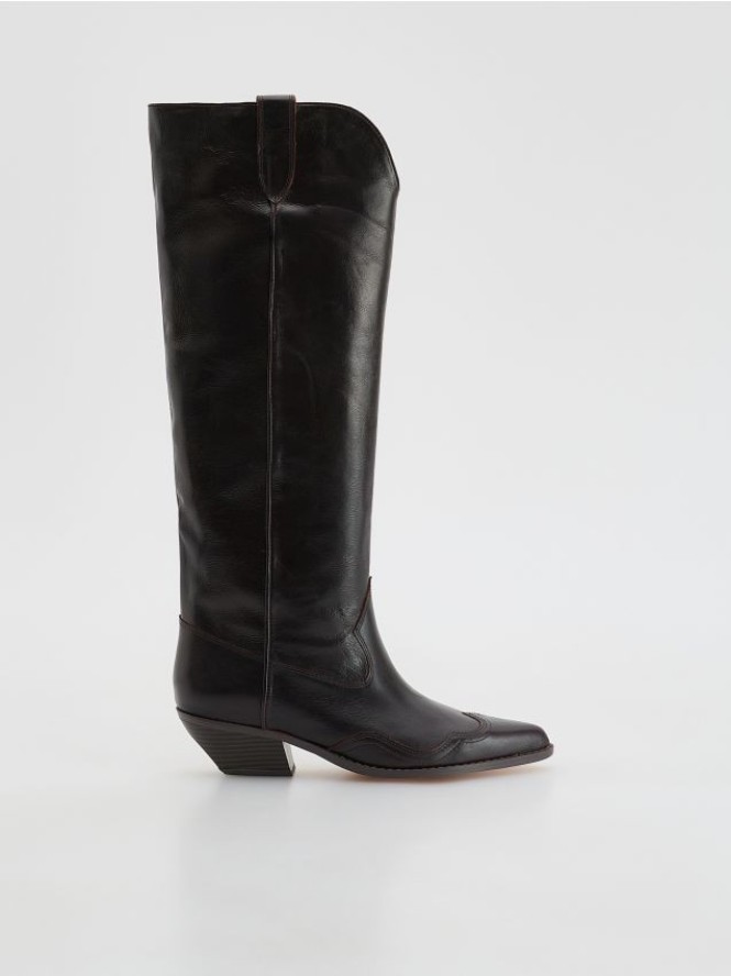 Skórzane kozaki - bordowy