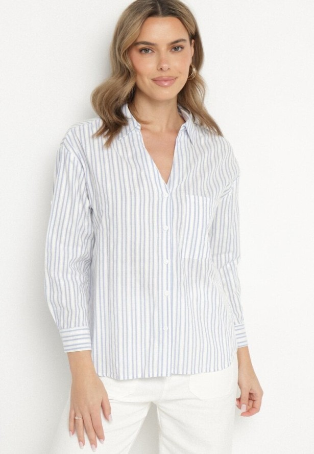 Niebieska Koszula z Bawełny w Paski Tolisianne