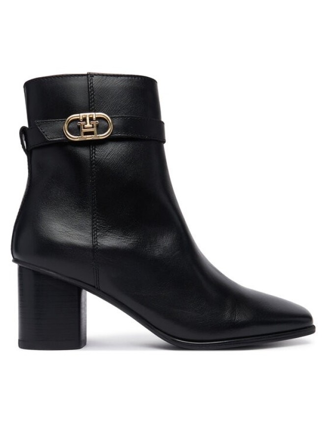 Tommy Hilfiger Botki Th Strap Leather Block Heel Boot FW0FW09488 Czarny