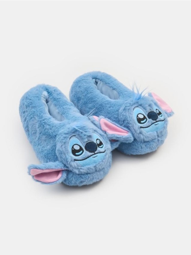Kapcie ze sztucznym futerkiem i elementami 3D Lilo & Stitch - niebieski