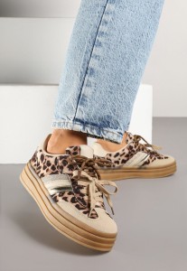 Panterkowe Sneakersy w Stylu Tenisówek Ozdobione Brokatem Teladriena