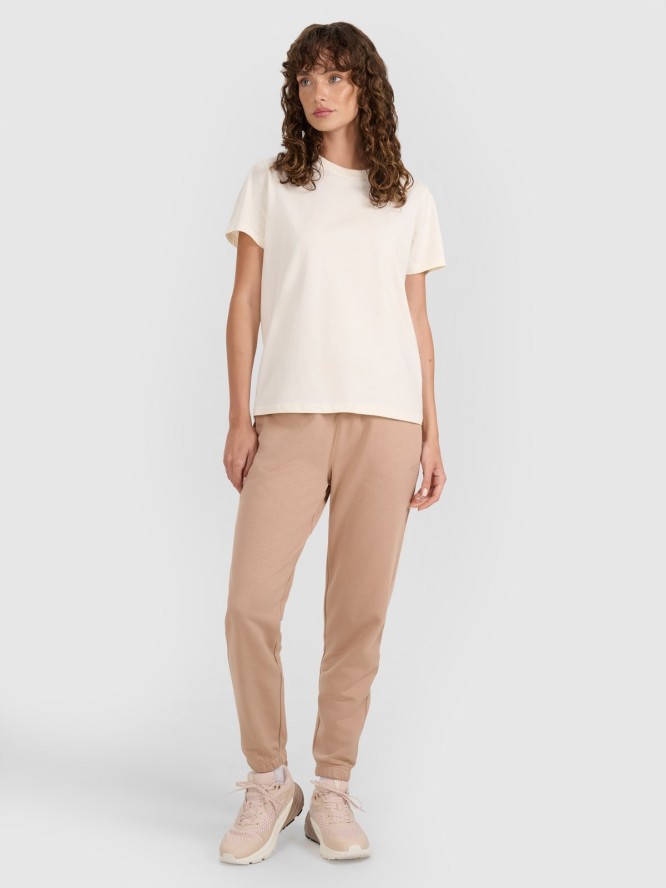 4F T-shirt regular gładki damski - beżowy XS