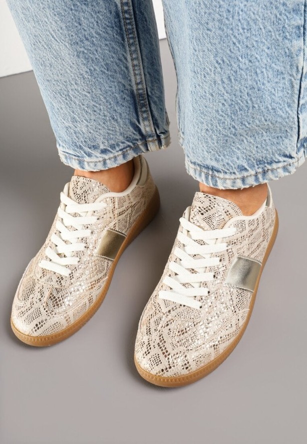 Złote Wężowe Sneakersy Retro w Stylu Klasycznych Tenisówek Tanonea