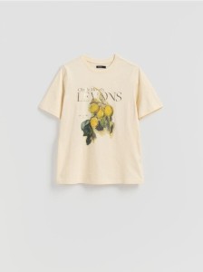T-shirt z połyskującym nadrukiem - kremowy
