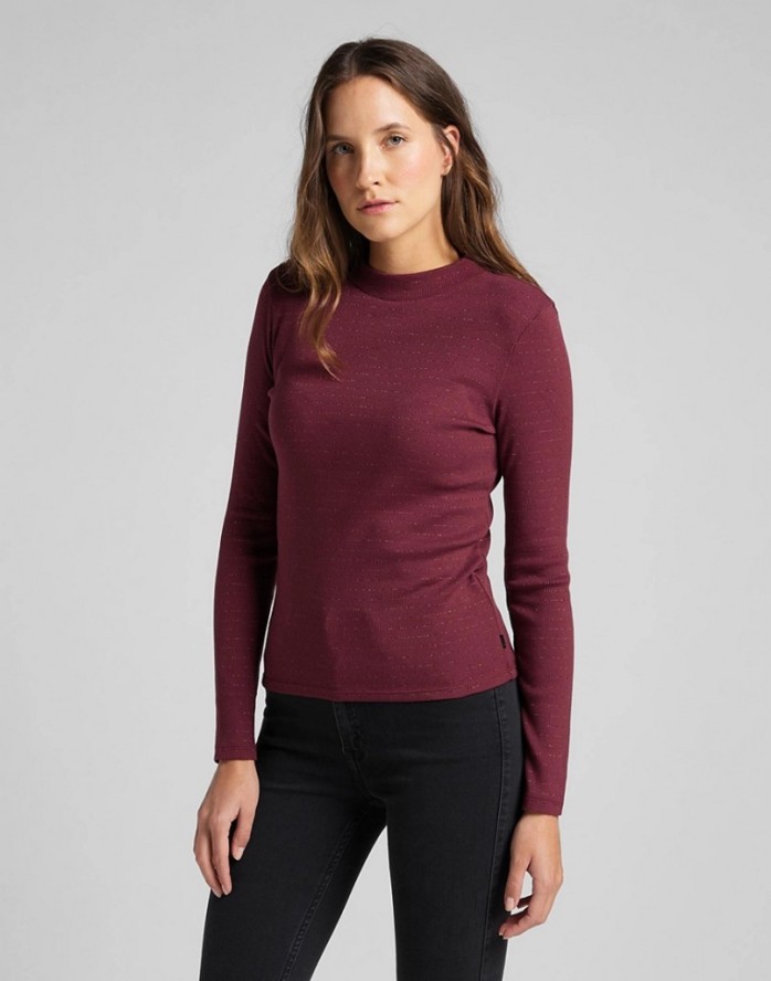 DAMSKA KOSZULKA LEE HIGH NECK LS RIB TEE RED OCHRE L44DPHOE 112109823