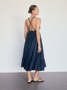Sukienka midi na ramiączkach - granatowy
