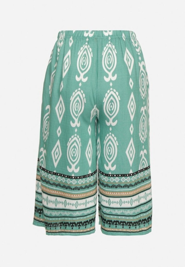 Zielone Szorty z Wysokim Stanem i Wzorem Etno Filanetia