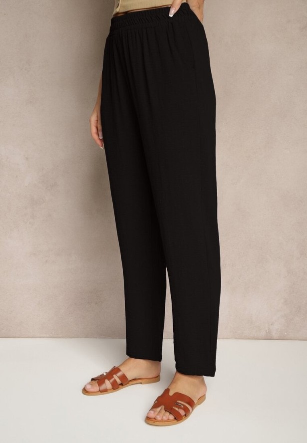 Czarne Spodnie z Bawełną o Szerokim Kroju High Waist Fanelithia