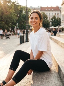 Legginsy capri z koronką - czarny