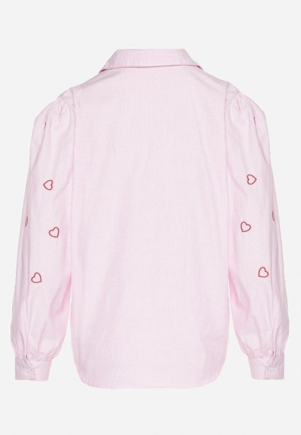 Różowa Bawełniana Koszula z Ozdobnym Haftem Doviene