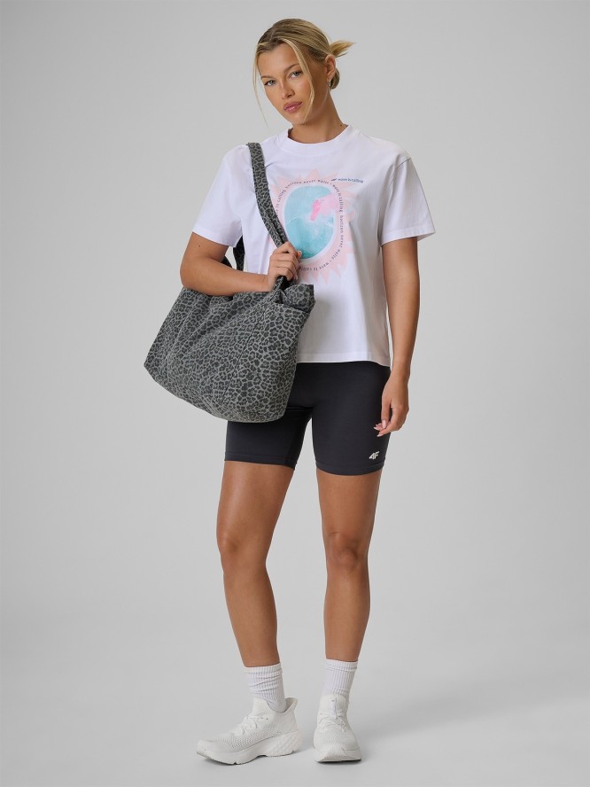 4F T-shirt loose z nadrukiem damski - biały L