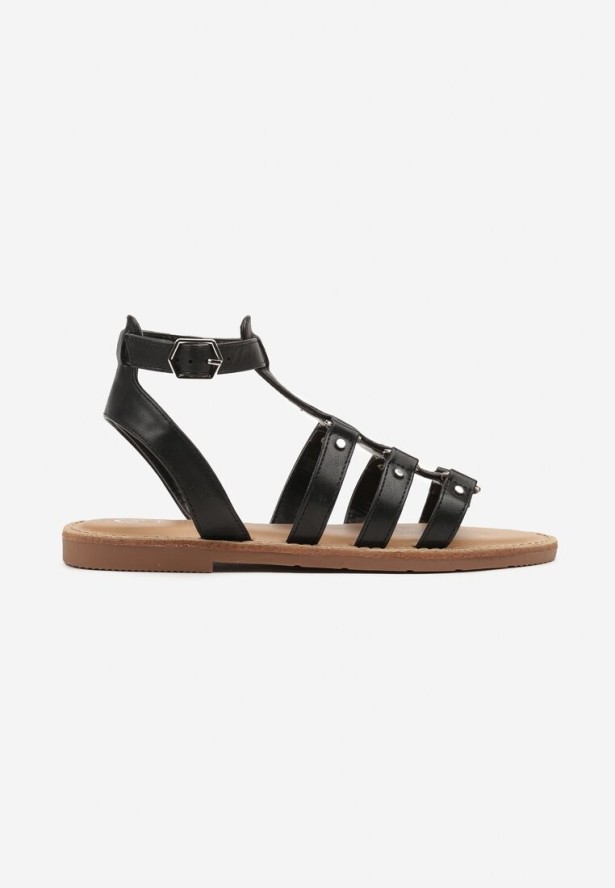 Czarne Sandały Gladiatorki Zapinane na Klamerkę Desarisa