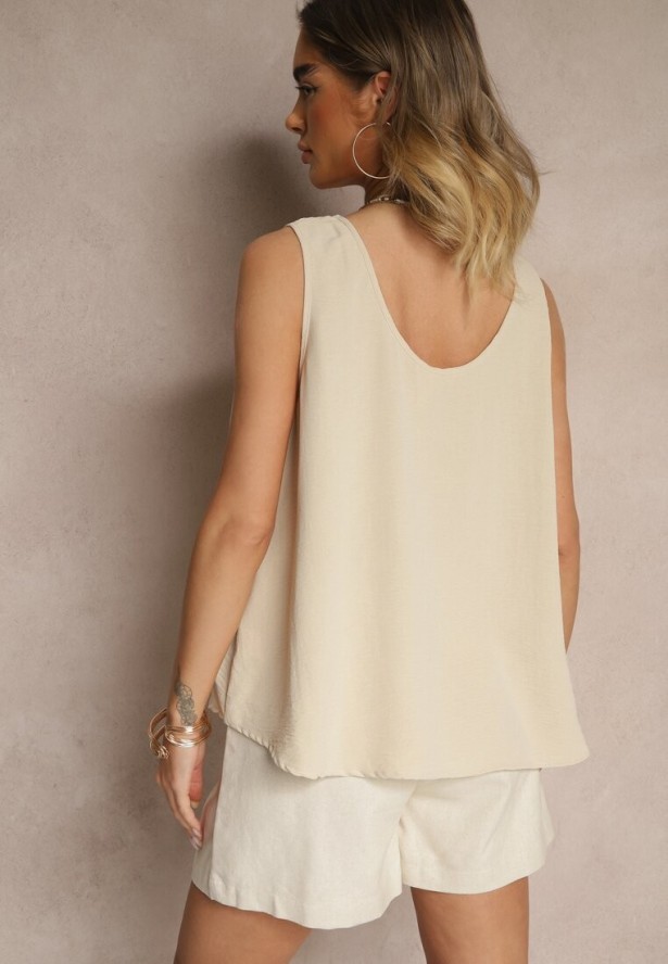 Beżowy Top z Bawełną Ozdobiony Guzikami Ulosiella