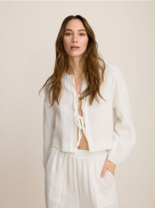 Muślinowa bluzka z wiązaniami - biały
