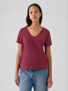 T-SHIRT DAMSKI KOSZULKA 1 BAWEŁNA GAP VINTAGE BORDOWY