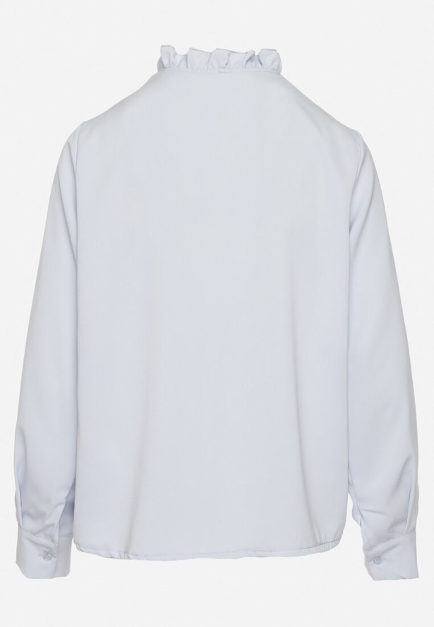 Jasnoniebieska Bluzka z Dekoltem w Serek i Stójką z Falbanką Davisora