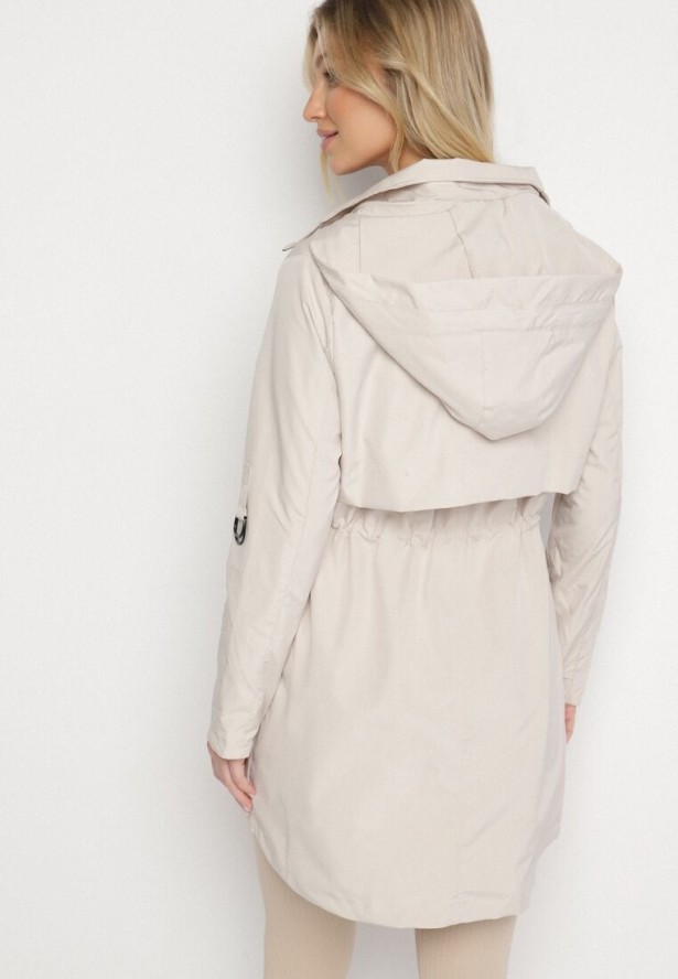 Jasnobeżowa Kurtka Parka z Kapturem Odpinanym w Stylu Utility Janiora
