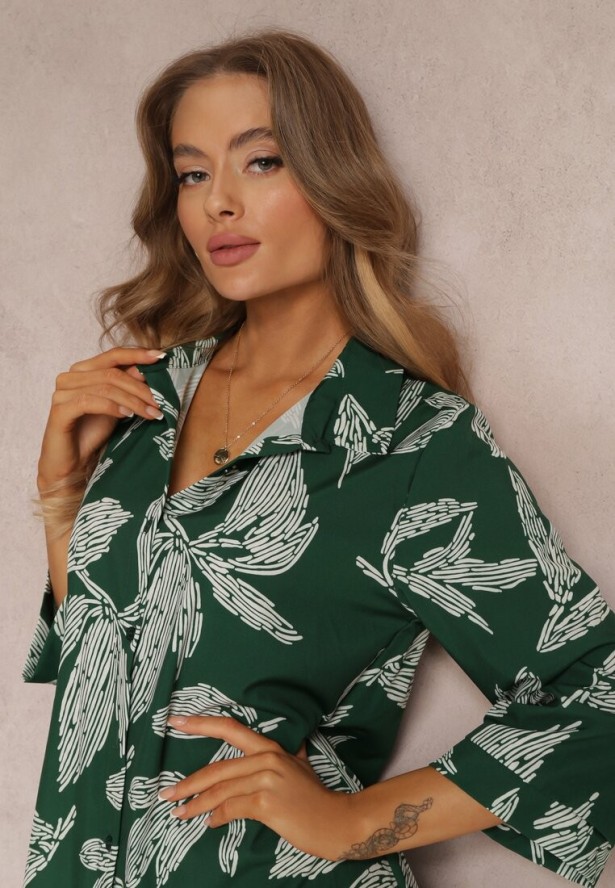 Zielona Sukienka Koszulowa w Kwiaty Siois