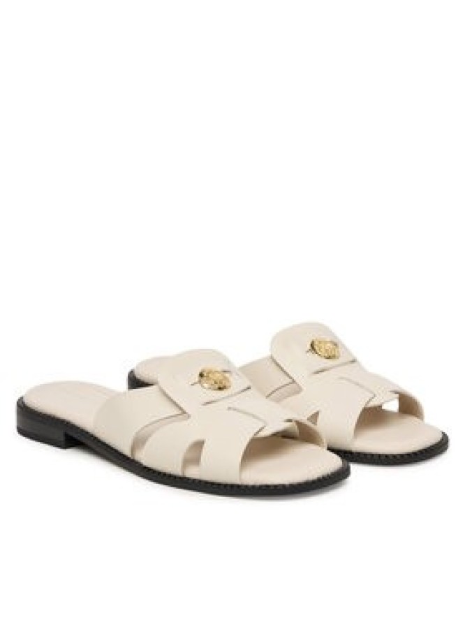 Tommy Hilfiger Klapki Leather Crest Square Toe Sandals FW0FW09126 Kremowy