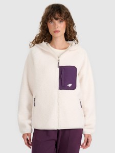 4F Polar sherpa z kapturem regular damski - biały XS