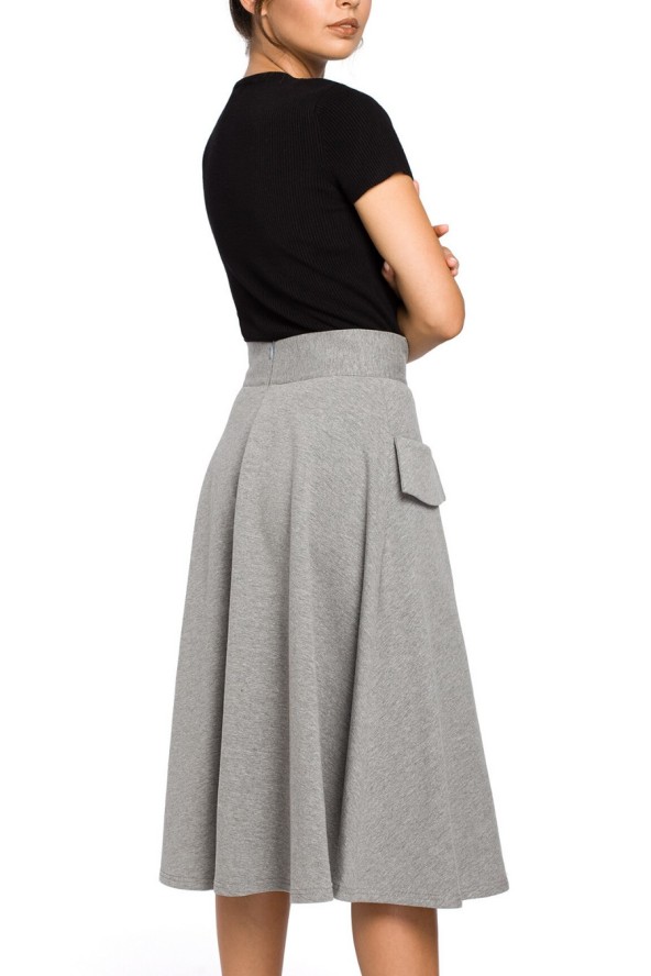 Spódnica rozkloszowana z wysokim stanem i kieszeniami szara