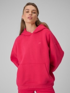 4F Bluza dresowa loose z kapturem damska - czerwona M