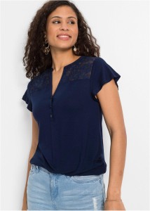 T-shirt z dekoltem henley z mieszanki wiskozy