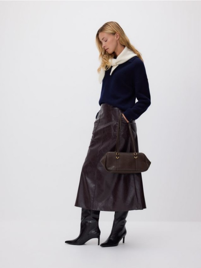 Spódnica z imitacji skóry - bordowy