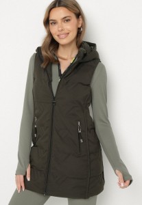 Ciemnozielona Pikowana Kamizelka z Odpinanym Kapturem Mavalie