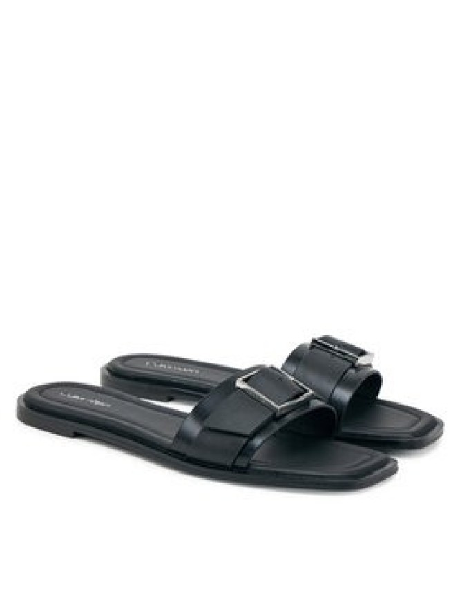 Calvin Klein Klapki Flat Slide W/Buckle - Lth HW0HW02490 Czarny