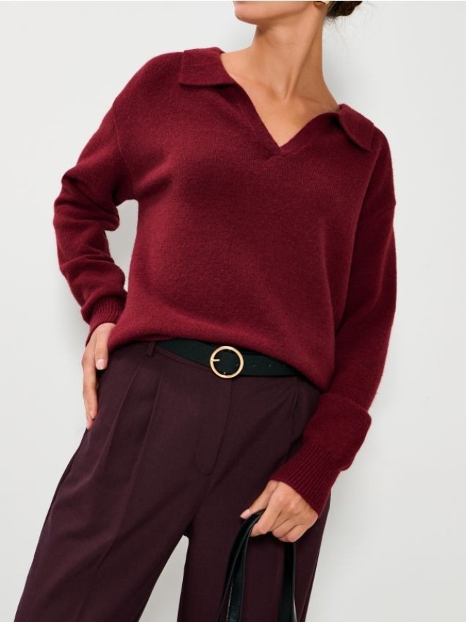 Sweter z kołnierzykiem - bordowy
