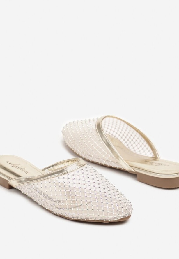 Złote Klapki z Transparentnej Siatki z Cyrkoniami Lanissa