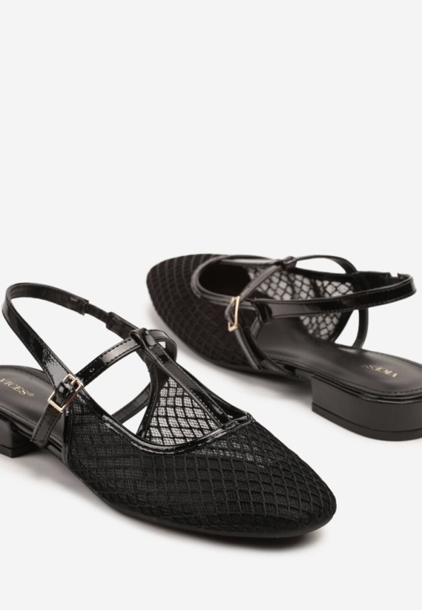 Czarne Sandały Vices Lakierowane Slingback z Siateczkową Cholewką Mairelite
