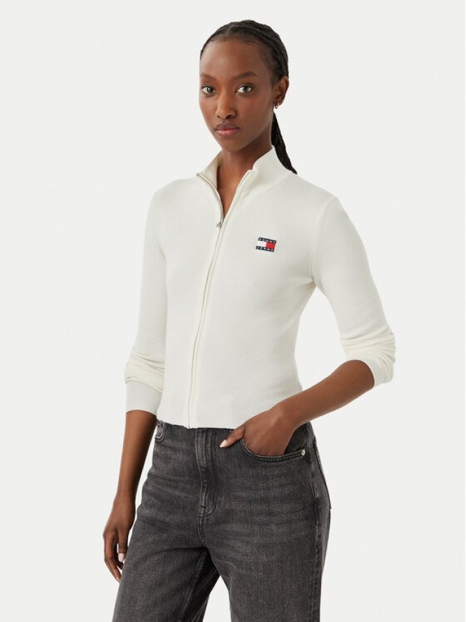 Tommy Jeans Kardigan Tjw Zip High Neck Cardigan Ext DW0DW20967 Biały Slim Fit