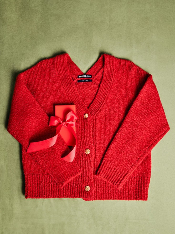 Kardigan damski z dodatkiem wełny czerwony Kardila 603